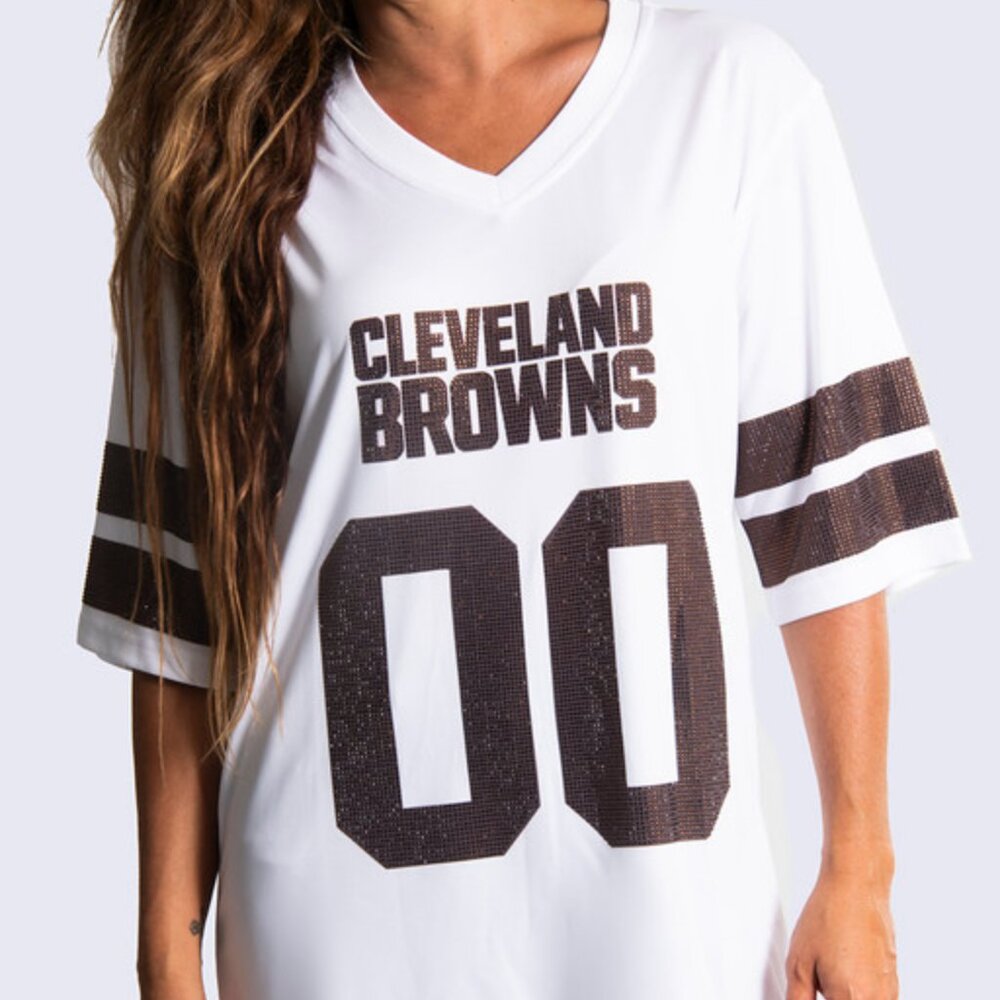 NFL Licensed White Tunic Crystal Pullover Jersey--Cleveland Browns